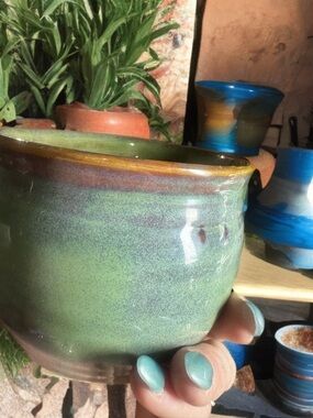 Handmade Green Ceramic Pottery Bowl - Artisan Home Art